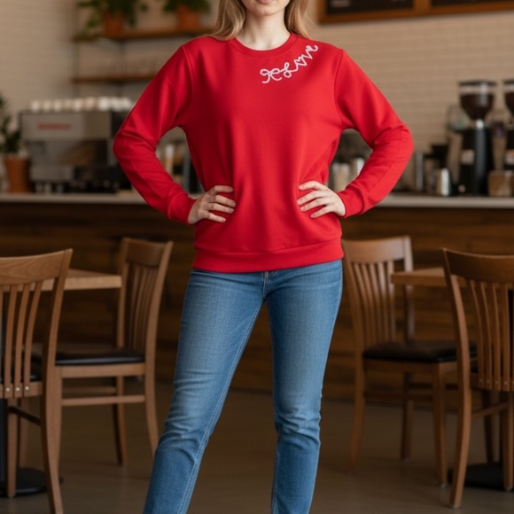 Dark Pink Valentines Love Hand Drawn and Hand Embroidered Sweatshirt NWT - Picture 9 of 12